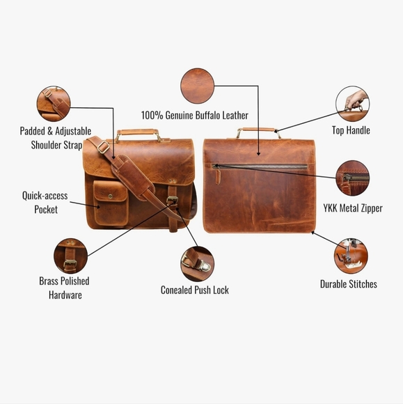 Jaald Brown Leather Satchel Messenger Bag - Picture 5 of 8